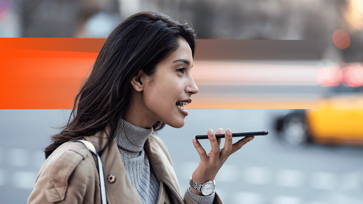Person sending a voice message to voice assistant 