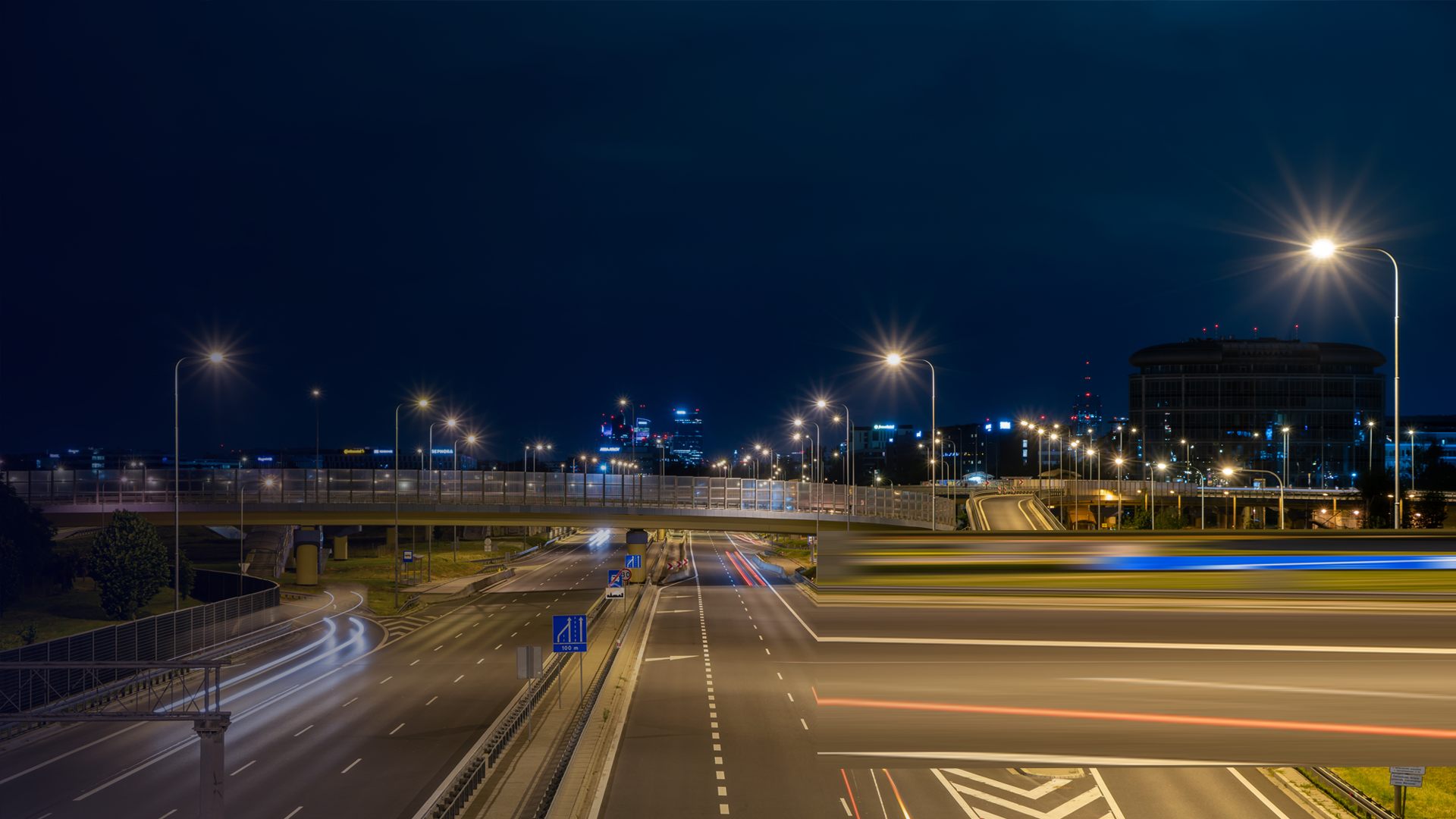AWV_Illuminated Urban Flow- Clear Night, Mokotows Hustle - Warsaw Panorama By YanMednis_envato